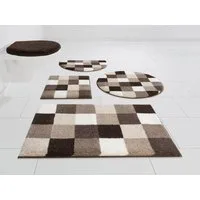 Grund Badematte Mosaik, Badvorleger, Badezimmer Teppich, sehr weich, Höhe 20 mm, rutschhemmend beschichtet, fußbodenheizungsgeeignet, Kunstfaser, rechteckig, 3-tlg. Hänge-WC Set, angenehm weich, auch als 3 teiliges Set erhältlich, Made in Europe