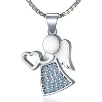 NAHLE Kette mit Anhänger Silberkette 925 Engel Silber Schutzengel, 925 Silber Anhänger mit Zirkonia - rhodiniert