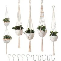 AFKSMILE Blumenampel Makramee Blumenampel 5er Set, Boho Deko Baumwollseil Hängeampel (5 St), Blumentopf Pflanzen Halter Aufhänger für Innen Außen Decken Balkone