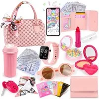 CLTYQ Kreativset 32-teilige Kleinkind, Kinder-Make-up-Set, Make-up-Spielzeug, Spielzeug-Geldbörse für Mädchen: Handtasche, Handy, Uhr, Schal