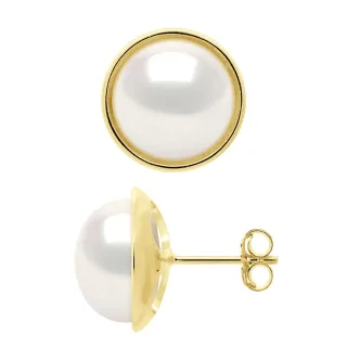 Ohrringe - Umgebung Sleek - Prestige - Gelbgold - Echte Süßwasser-Zuchtperlen Knopf 10-11 mm