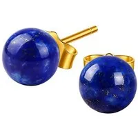 Runde Perlé Paar Ohrstecker kleine Ohrstecker mit natürlichem Lapis Lazuli, 925 Sterling Silber, 18K Gold, handgefertigt (inkl. Geschenkverpackung)