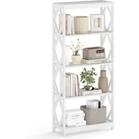 COSTWAY Bücherregal, Holz, Standregal mit rhombischer Struktur weiß 70x30x155cm