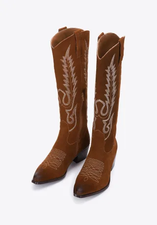 Wittchen Damen-Cowboystiefel aus Wildleder mit Stickerei, hoher Schaft