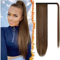 LuxusKollektion Kunsthaar-Extension Pferdeschwanz Haarteil Clip 76cm Dunkelbraun mit Auburn Evenly