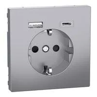 Schutzkontakt Steckdose mit USB Ladegerät, Typ MEG2367-6036, Unterputz, 16 Ampere, 250 Volt edelstahl, Retail