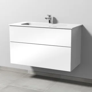 Sanipa 3way Keramik-Set Design Keramik-Waschtisch und Unterbau mit 2 Auszügen, Weiß-Glanz SF48178