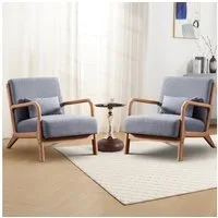 CANMOV Loungesessel Accent Sessel mit Kissen, Loungesessel mit Armlehnen, Armsessel (2-St), Natürliches Holz, Liegestuhl mit Armlehne und Kissen, für Wohnzimmer