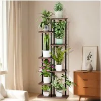 Simloveve Blumenständer pflanzenständer 7 Etagen blumenständer wohnzimmer (7 Etagen Pflanzentreppe, Pflanzenregal Standregal, Hölzern und Metall Mehrstöckig Pflanzenständer), für Innen Wohnzimmer Deko Garten Balkon