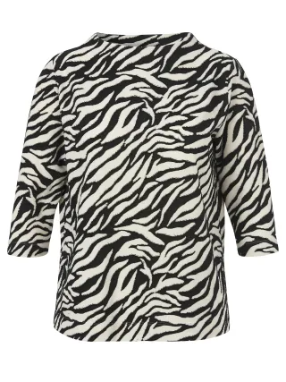 VIA APPIA DUE - Sweatshirt Kelchkragen 3/4 Arm schwarz/creme - Gr. - 44