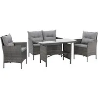 SVITA Garten-Essgruppe DALLAS, Polyrattan, 4-teilig, Outdoor Set, 2 Sessel, 2er-Sofa, Esstisch