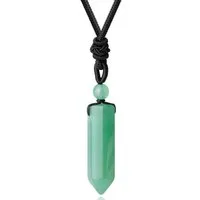 LuxusKollektion Kette und Anhänger Set Halskette Kristall Anhänger Sechseck Lederseil Reiki B-Grün Aventurin