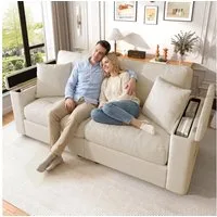 Merax 2-Sitzer mit Armlehnen-Stauraum und Seitentaschen, modernes Sofa aus Chenille, 180×81,5×84cm 1 Teile, Couch mit hochdichter Schaumstoff, 2 Kissen & Massivholzrahmen