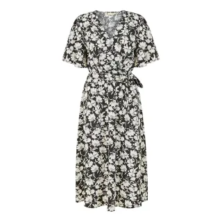 Yumi - Wickelkleid für Damen, V-Ausschnitt (Schwarz)