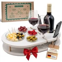 PEGSEN Servier-Set Weinbar Couchbar mit 4 Glasschalen, Birkenholz, Weingläser & Snacks stehen stabil und sicher