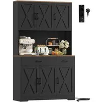 HOMECHO Küchenbuffet Weiß Küchenschrank mit Steckdosen, 6 Türen, 2 Schubladen, 180x105x38cm