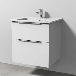 Sanipa 3way Keramik-Set Venticello Keramik-Waschtisch und Unterbau mit 2 Auszügen, Weiß-Soft UM32143