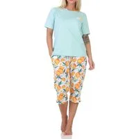 Normann Pyjama Normann Damen kurzarm Schlafanzug in frischer Optik mit Caprihose