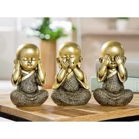 MF Buddhafigur Buddha Figuren Set Monk 3er Set Gold Schwarz Kunstharz Deko (3 St)
