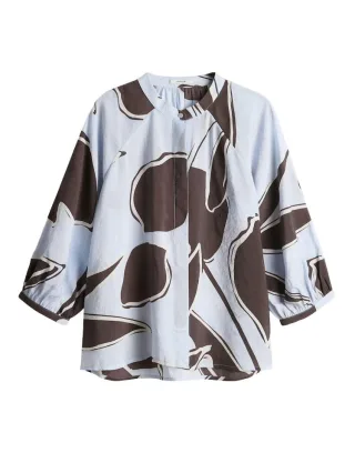 Opus - Locker geschnittene Bluse mit Stehkragen und grafischem Print blau/braun - Gr. - 36