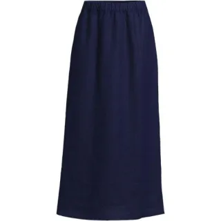 Premium Reinleinen-Midirock mit Elastikbund, Damen,  Blau, Leinen, by Lands' End