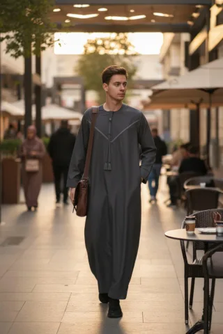 Herren Grau Eid Marokkanische Thobe Robe Djellaba Ramadan Eid Jubba LFS- HM10