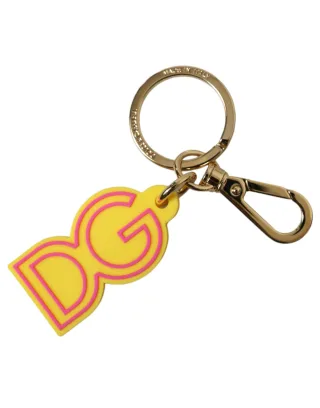 Dolce & Gabbana Gelber Gummi Schlüsselanhänger mit Goldfarbenem Metall DG-Logo
