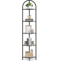 VASAGLE Eckregal, Standregal mit 5 Ebenen, Bücherregal aus Hartglas