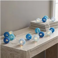 Levandeo® Lichterkette, 15er Lichterkette Ø4cm LED Kugeln Girlande Lampions Baumwolle Blau