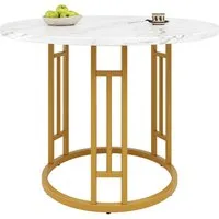 MODFU Essgruppe Stylisches Esstisch,Esszimmerstühle,Esstisch-Set, (Moderner runder Esstisch 80×80×76 cm mit verstellbaren Metallbeinen, langlebiger MDF-Marmor-Tischplatte & hoher Tragfähigkeit., 1-tlg)