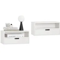 SoBuy Nachttisch NKD03x2, schwebender Nachttisch, Wandregal mit Schublade, Nachtkommode, Nachttisch 2er Set, Nachtschrank hängend Bettablage Hängeschrank