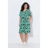 Ulla Popken Jerseykleid Jerseykleid Sonnenschirme V-Ausschnitt Halbarm