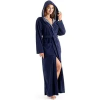 KangaROOS Damenbademantel Dalia, ideal für Sauna & Spa, Standardlänge & Überlänge, Langform, Leichtfrottier, Kapuze, Gürtel, Uni-Farben mit Streifen, Taschen, leicht, XS-3XL, auch in extra lang