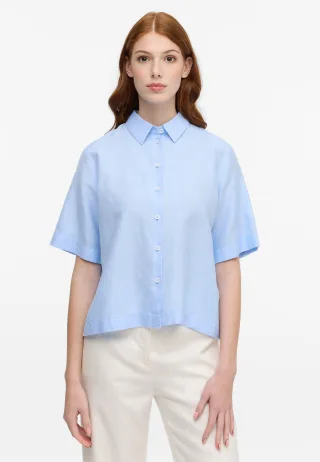 ETERNA - Linen Shirt Bluse Leinen Kurzarm pastellblau - Gr. - 36/Kurzarm