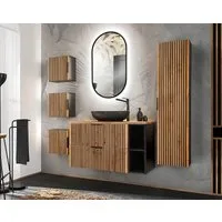 einfachgutemoebel Waschtisch-Set Bad Set 6-teilig TRIBUNE 100cm, Regal Becken blk, Black- Wotan-Eiche, (Badmöbel Set, 1-St., Waschtisch SET 6-teilig)