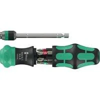 Kraftform Kompakt 20 RA-R, Bit-Satz schwarz/grün, 6-teilig, 1/4", mit Ratschenfunktion und Rapidaptor Schnellwechselfutter