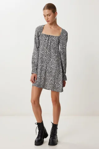 Leopardmuster A-Linien Mini-Kleid mit Bindedetail