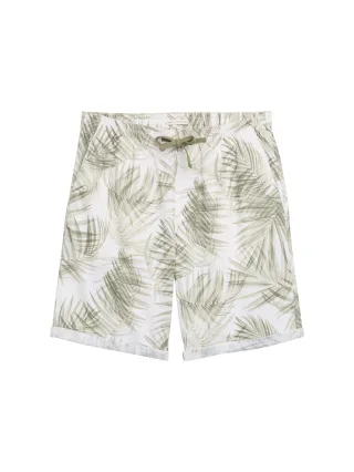 Denim Tom Tailor - Relaxed Shorts mit Leinenanteil white green watery palm print - Gr. - S
