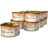 ALPHAZOO Lachs + Huhn Nassfutter für Katze 12x200g, hochwertiges Katzenfutter ohne Getreide & Zucker, Nassfutter für: Katzen, Getreidefreies, glutenfreies & schmackhaftes Futter Nass