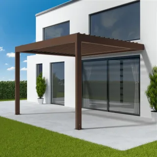 Pergola Braun, Sepiabraun RAL 8014, Anbaupergola, Aluminium, 1000x1600 mm, individuell konfigurieren