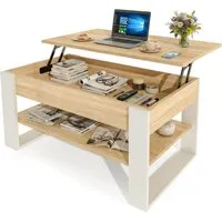 TREND WERK Couchtisch Lift-Couchtisch höhenverstellbar Sofatisch 92×54 cm mit Stauraum, verstecktem Fach Wohnzimmertisch Holz modern