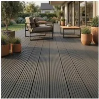 Woodstore24 Terrassendielen WPC Terrassenboden Komplettset mit Clipsystem, 20 mm Stärke, (Hohlkammer Diele geriffelt 240 cm Länge 145 mm Breite, Terrassenboden in Anthrazit Grau Braun für Balkon & Garten Outdoor), WPC Terrassendielen Komplettset mit 