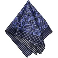 MayTree Seidentuch Herren handrolliert aus Twill-Seide 53x53, Paisley m. Rand Indigo, (Stück), 100% Seide