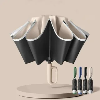10 Ribs Fully Automatic Handle Umbrella 106cm Detachable Handle Reverse Opening UV Umbrella with Windproof Reflective St