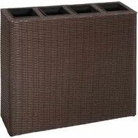 vidaXL Hochbeet Garten-Hochbeet mit 4 Töpfen Poly Rattan Braun (1 St)