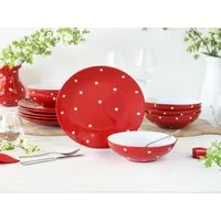 CreaTable Tafelservice Polka Dots, Service 12-tlg. (12-tlg), 6 Personen, Steinzeug, Teller Set, Fröhliche Farbgebung, Polka Dots