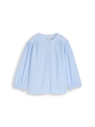 Tom Tailor - Bluse mit Leinenanteil fjord blue irregular stripe - Gr. - 42