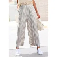 LASCANA Bundfaltenhose gestreift aus leichtem Leinenmix mit weitem, luftigem Bein mit Taschen und Knopfdetail, weites Bein, Leinenhose Damen, Sommerhose