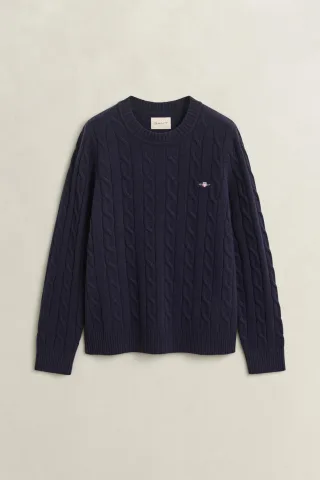 GANT - Zopfstrickpullover aus Lambswool EVENING BLUE - Gr. - S