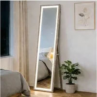 HOMCOM Standspiegel Ganzkörperspiegel 40 x 160 cm mit LED-Lichte, 3 Lichtfarben (Bodenspiegel, 1-St., Wandspiegel mit Touch-Steuerung), für Schlafzimmer, Wohnzimmer, Grau
